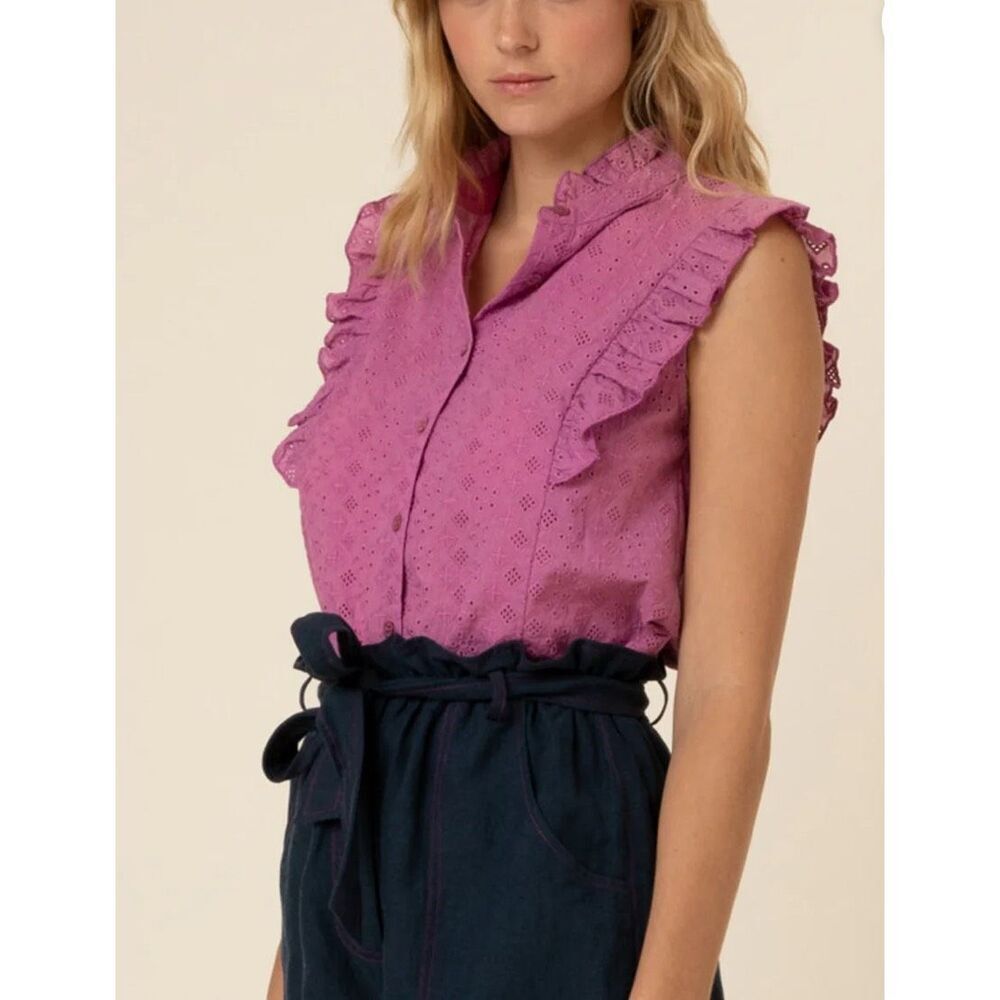 FRNCH SELINA VIOLET SHIRT Eyelet Ruffle‎ Size Large NWT
